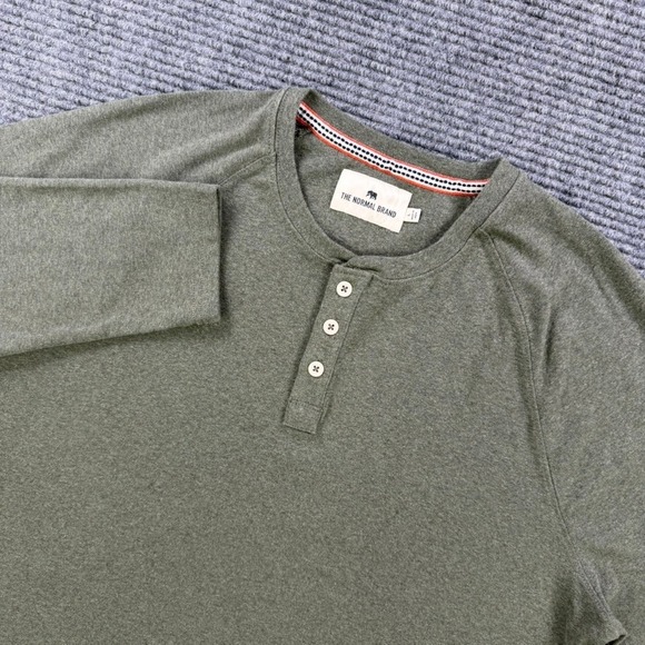 The Normal Brand Other - The Normal Brand Mens Large Olive Green Long Sleeve Raglan Henley Shirt Casual